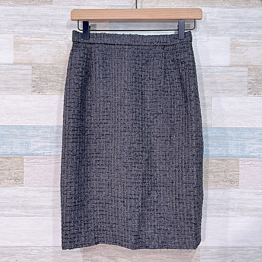 Escada Wool Tweed Pencil Skirt Gray Knee Length Lined Career Office Womens 34 XS